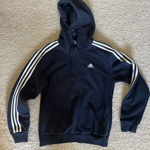 adidas Navy Blue Hoodie with White Stripes Kids Sweatshirt